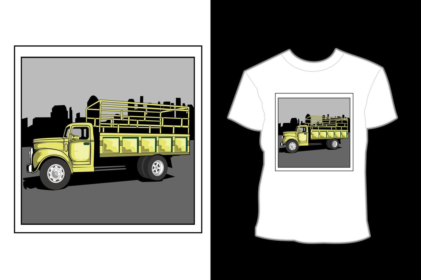 camión vintage en diseño de camiseta de ilustración de ciudad vector