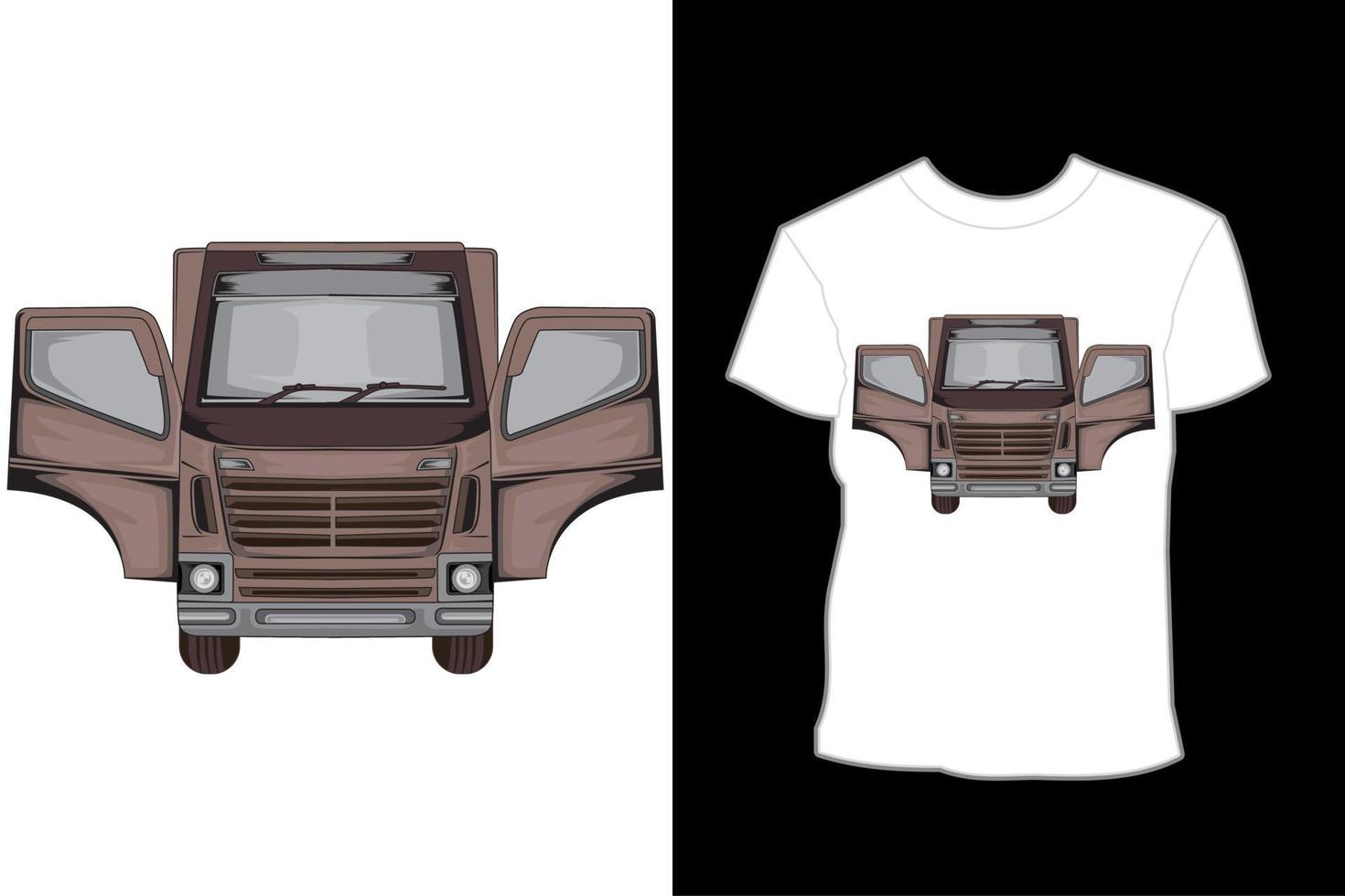 diseño de camiseta de ilustración de vista frontal de camión vector