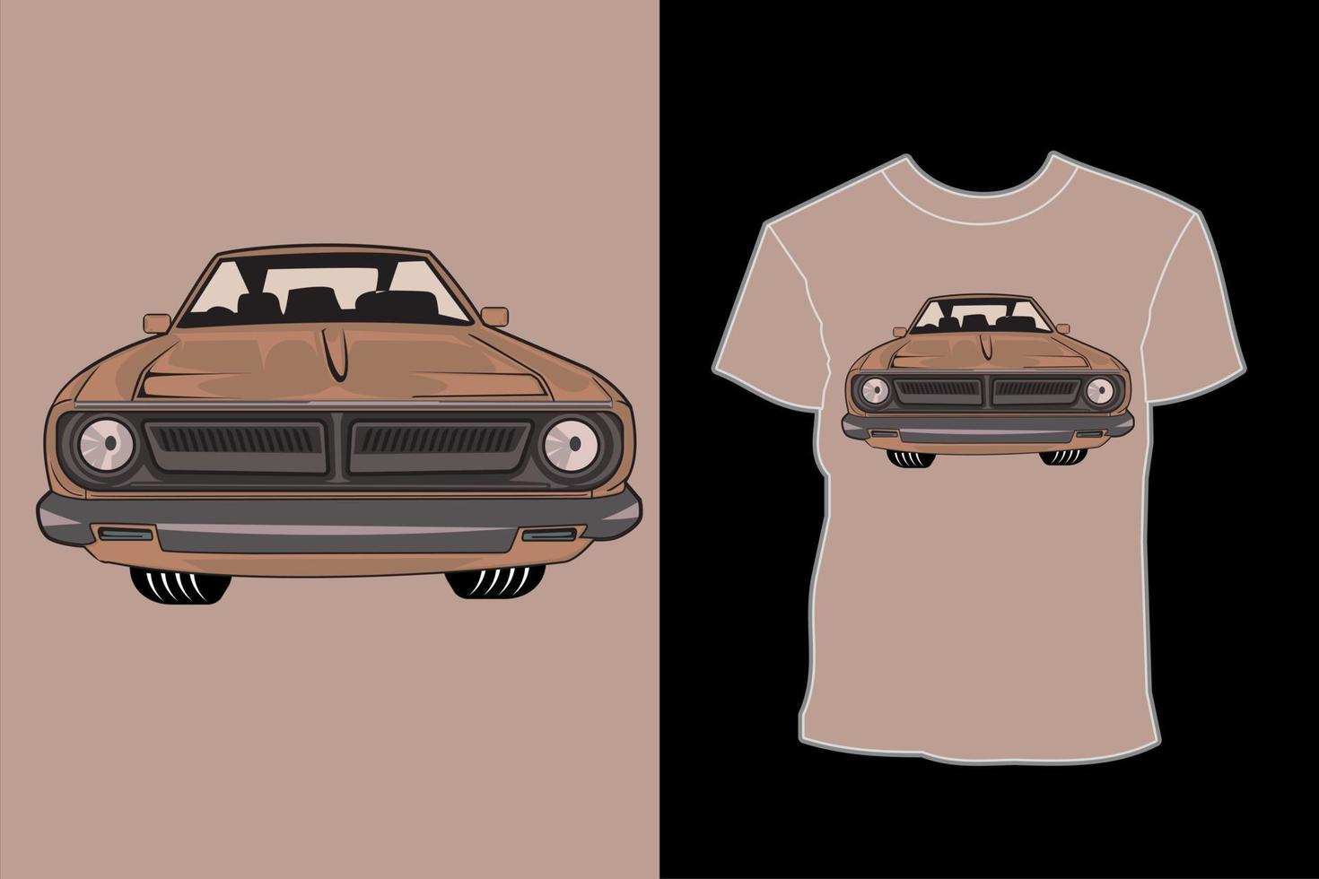 diseño de camiseta de ilustración de coche de músculo marrón vector