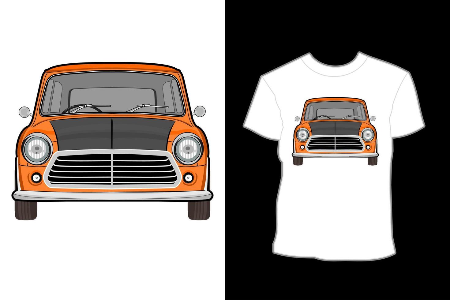 diseño de camiseta de ilustración de coche mini cobre naranja vector