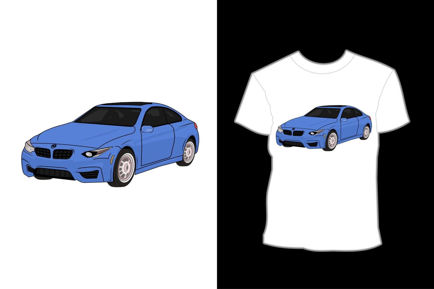 diseño de camiseta de ilustración de coche moderno sedán azul vector