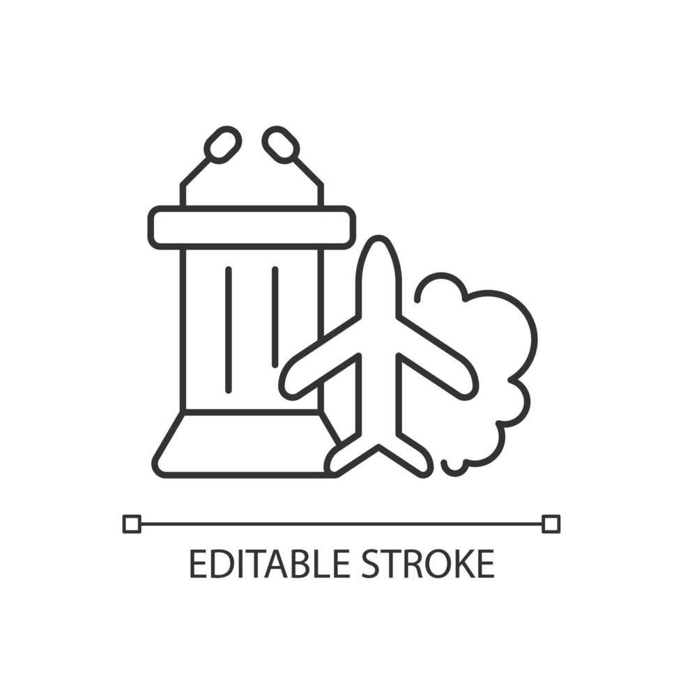 Travel to industry conference linear icon. Covering business travel expenses. Increase loyalty. Thin line customizable illustration. Contour symbol. Vector isolated outline drawing. Editable stroke