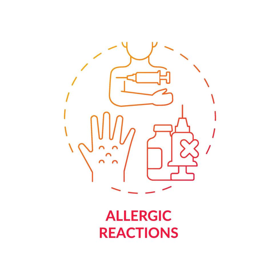 Allergic reactions red gradient concept icon. Contraindications abstract idea thin line illustration. Anaphylaxis cases. Risk factor for allergy symptoms. Vector isolated outline color drawing
