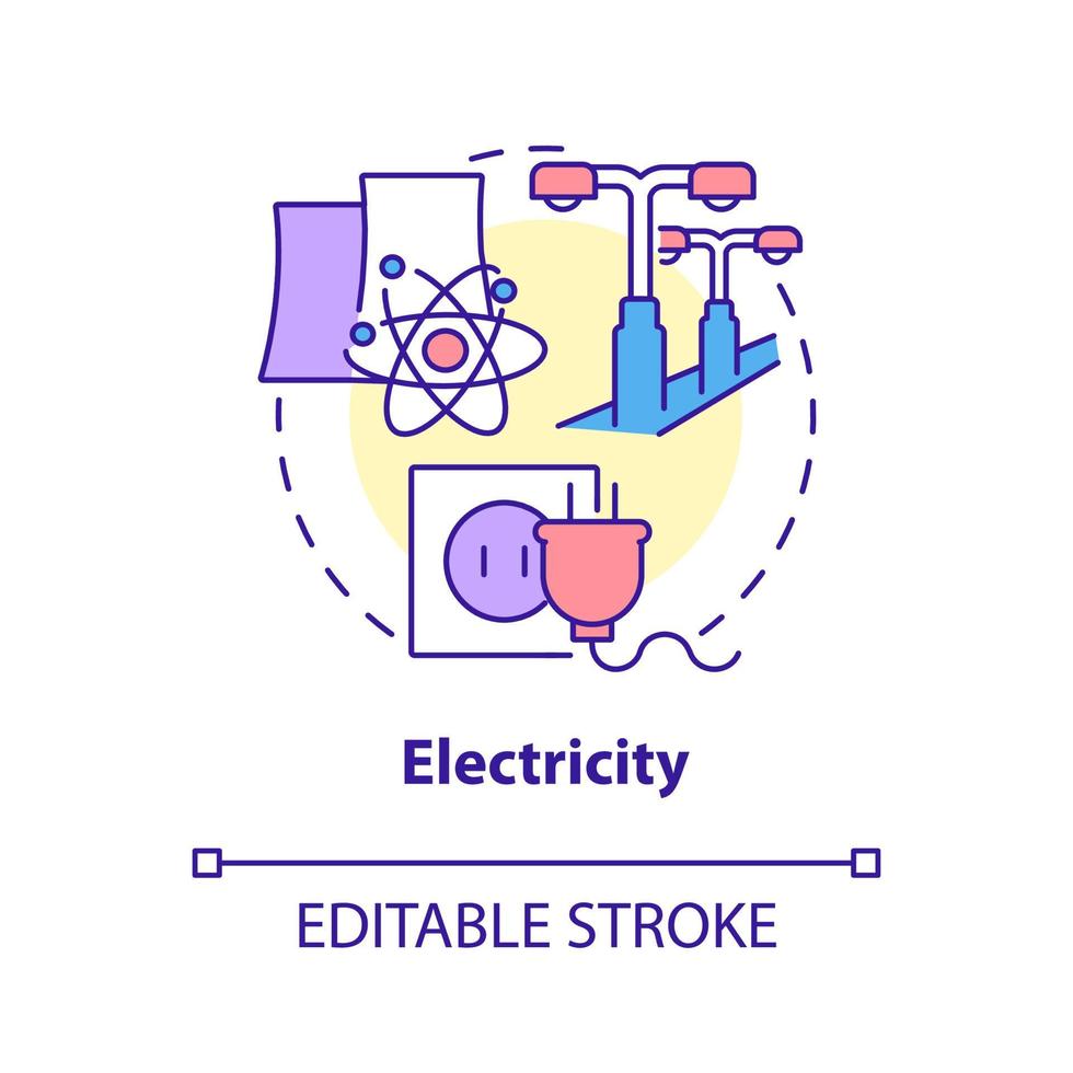 Electricity concept icon. Nuclear energy usage abstract idea thin line illustration. Uranium atoms splitting. Renewable energy resource. Vector isolated outline color drawing. Editable stroke