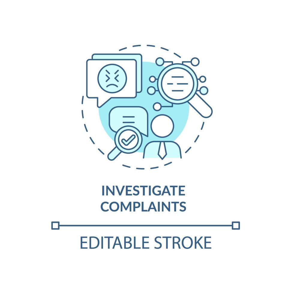 Investigate compaints blue concept icon. Check workers problem in workplace. Employee monitoring abstract idea thin line illustration. Vector isolated outline color drawing. Editable stroke