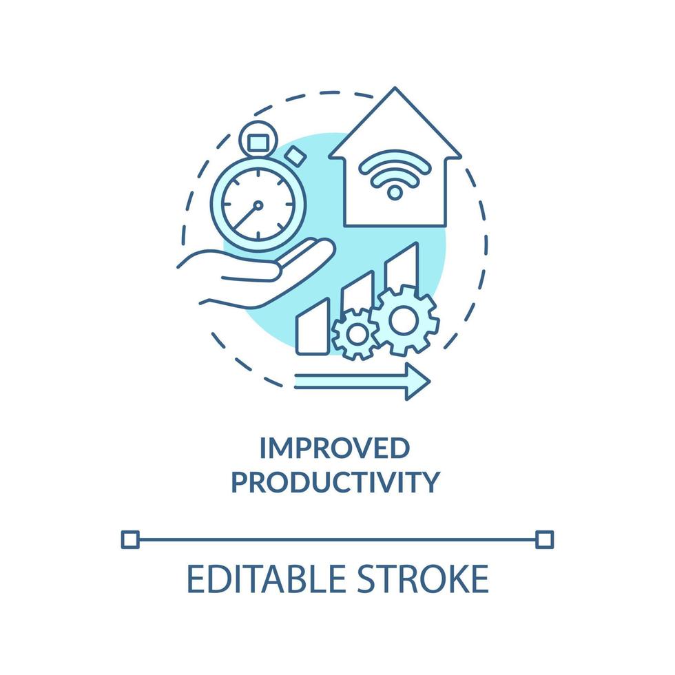 Improved productivity blue concept icon. Home automation advantages abstract idea thin line illustration. Isolated outline drawing. Editable stroke. Roboto-Medium, Myriad Pro-Bold fonts used vector