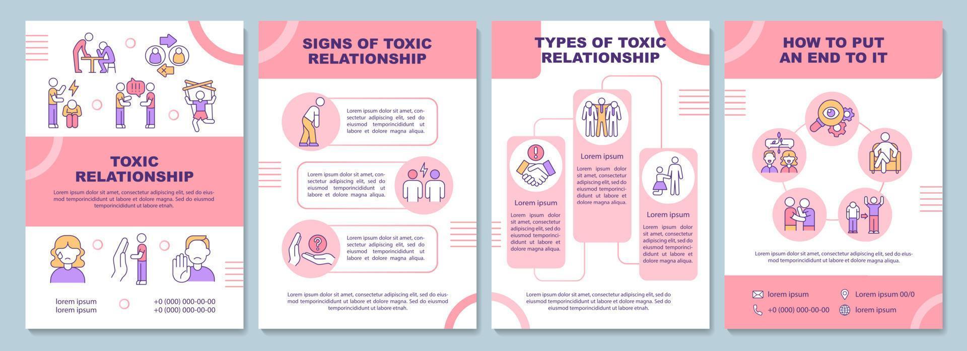 plantilla de folleto de relaciones tóxicas. signos de pareja abusiva. folleto, folleto, impresión de folleto, diseño de portada con iconos lineales. diseños vectoriales para presentaciones, informes anuales, páginas de publicidad vector