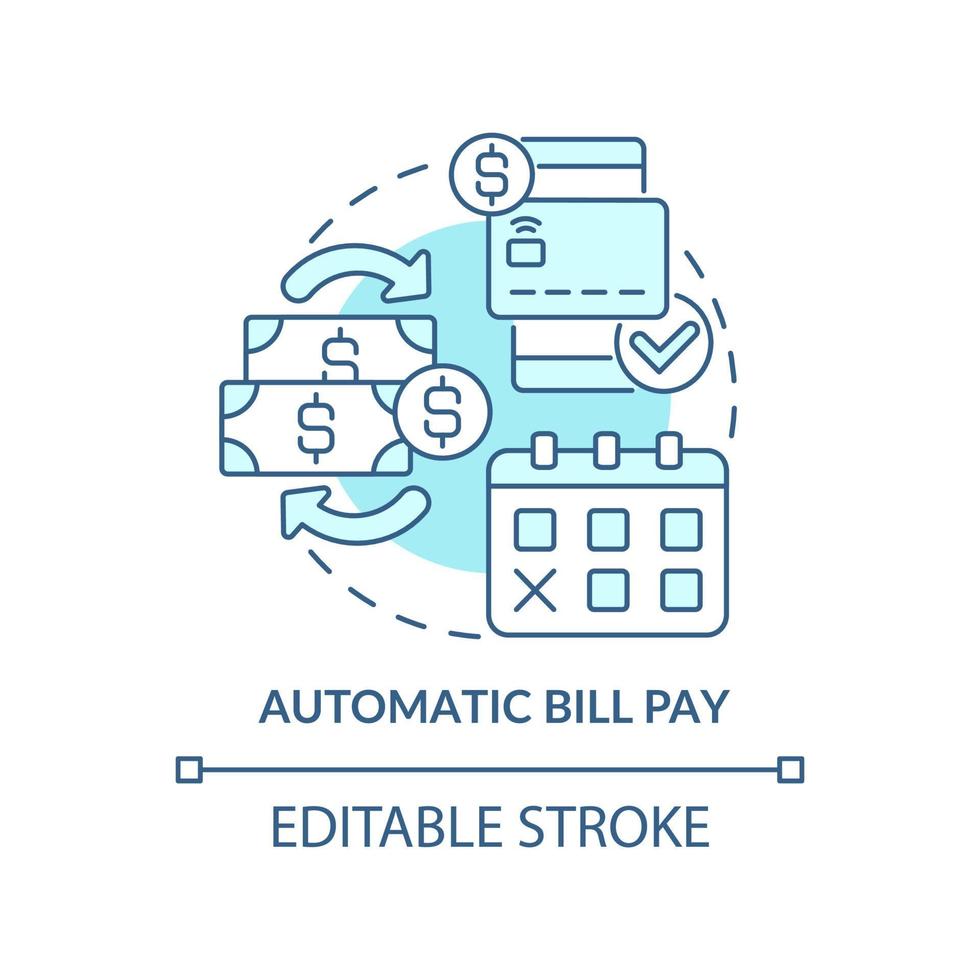 Automatic bill pay blue concept icon. Automated banking systems abstract idea thin line illustration. Isolated outline drawing. Editable stroke. Roboto-Medium, Myriad Pro-Bold fonts used vector