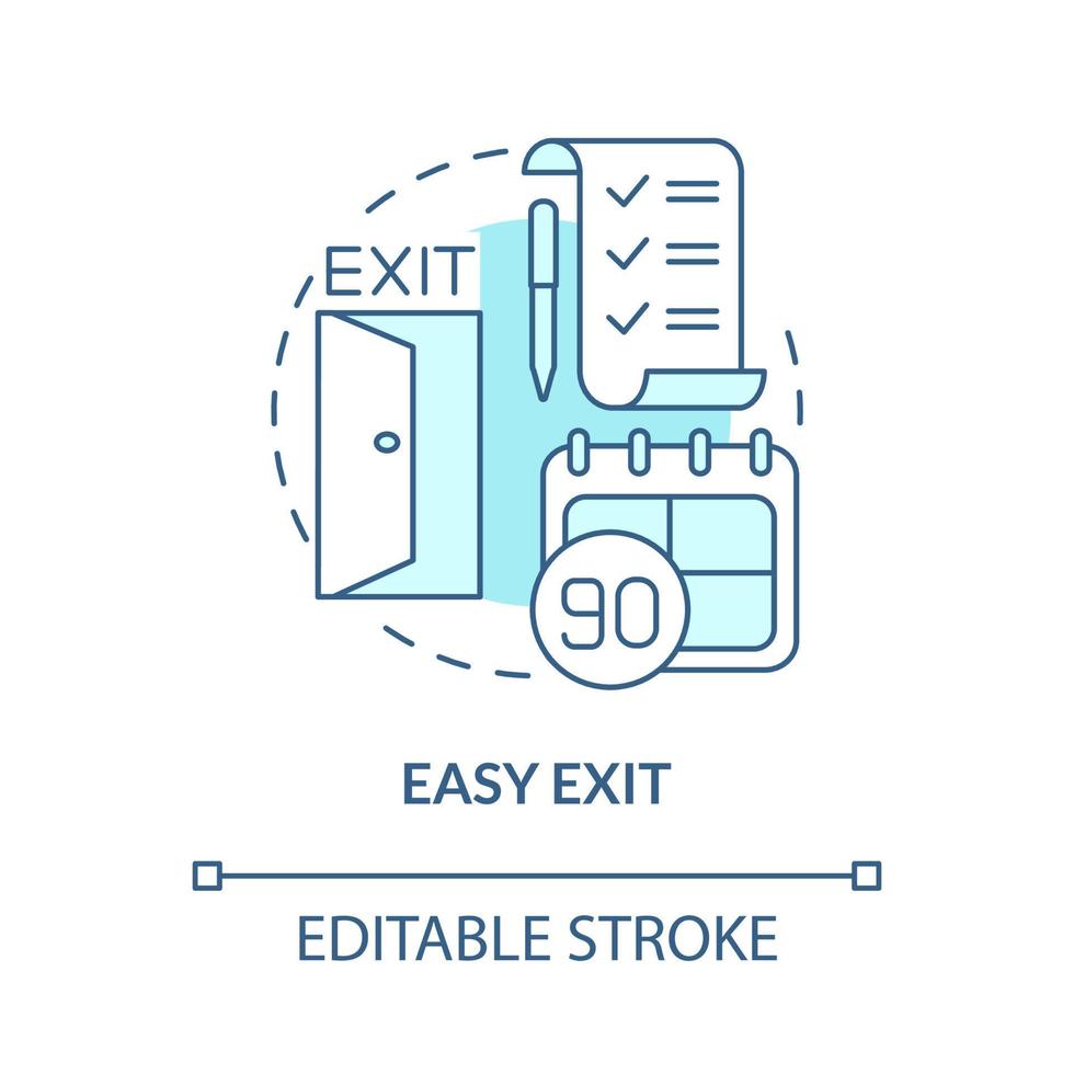 Easy exit turquoise concept icon. Removing inoperative companies abstract idea thin line illustration. Isolated outline drawing. Editable stroke. Roboto-Medium, Myriad Pro-Bold fonts used vector