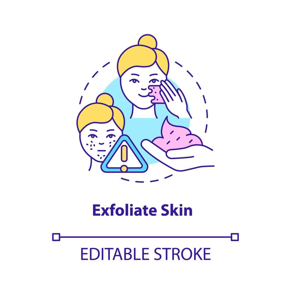Exfoliate skin concept icon. Beauty procedure. Skincare routine tip abstract idea thin line illustration. Isolated outline drawing. Editable stroke. Roboto-Medium, Myriad Pro-Bold fonts used vector