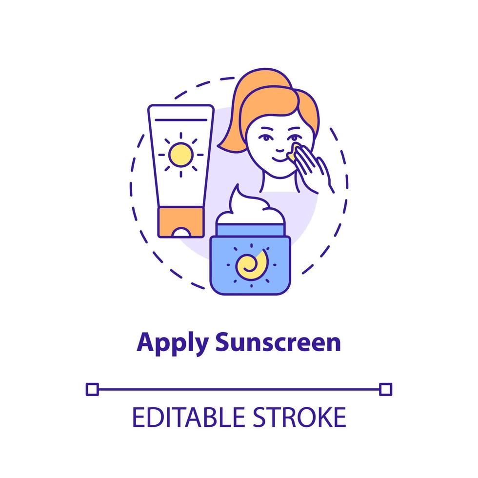 Apply sunscreen concept icon. Protect skin from ultraviolet. Skincare routine abstract idea thin line illustration. Isolated outline drawing. Editable stroke. Roboto-Medium, Myriad Pro-Bold fonts used vector