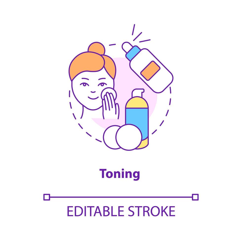 Toning concept icon. Everyday procedure. Skincare routine step abstract idea thin line illustration. Isolated outline drawing. Editable stroke. Roboto-Medium, Myriad Pro-Bold fonts used vector