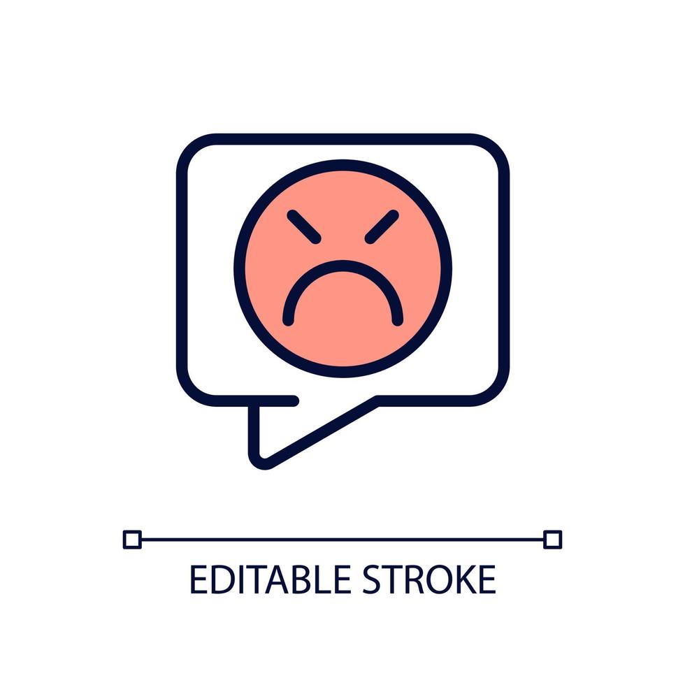 Complaint pixel perfect RGB color icon. Negative feedback on service. Dissatisfied customer. Isolated vector illustration. Simple filled line drawing. Editable stroke. Arial font used