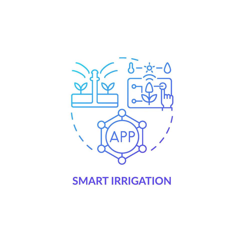 Smart irrigation blue gradient concept icon. Home automation device abstract idea thin line illustration. Technological innovation. Farm automation. Isolated outline drawing. Myriad Pro-Bold font used vector