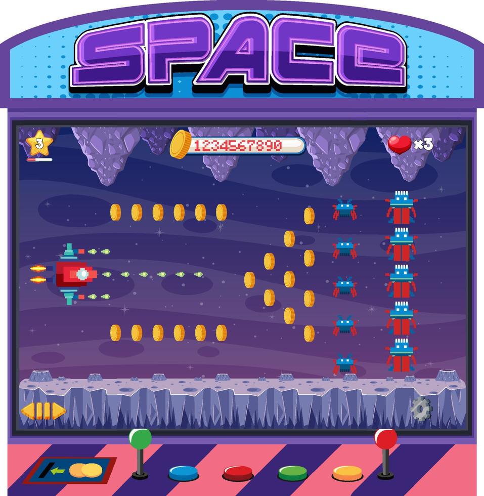 Retro arcade pixel space game interface vector