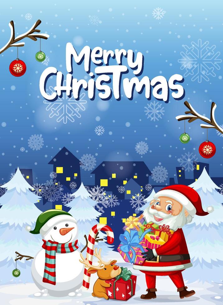 Merry Christmas poster design with Santa Claus cartoon character vector