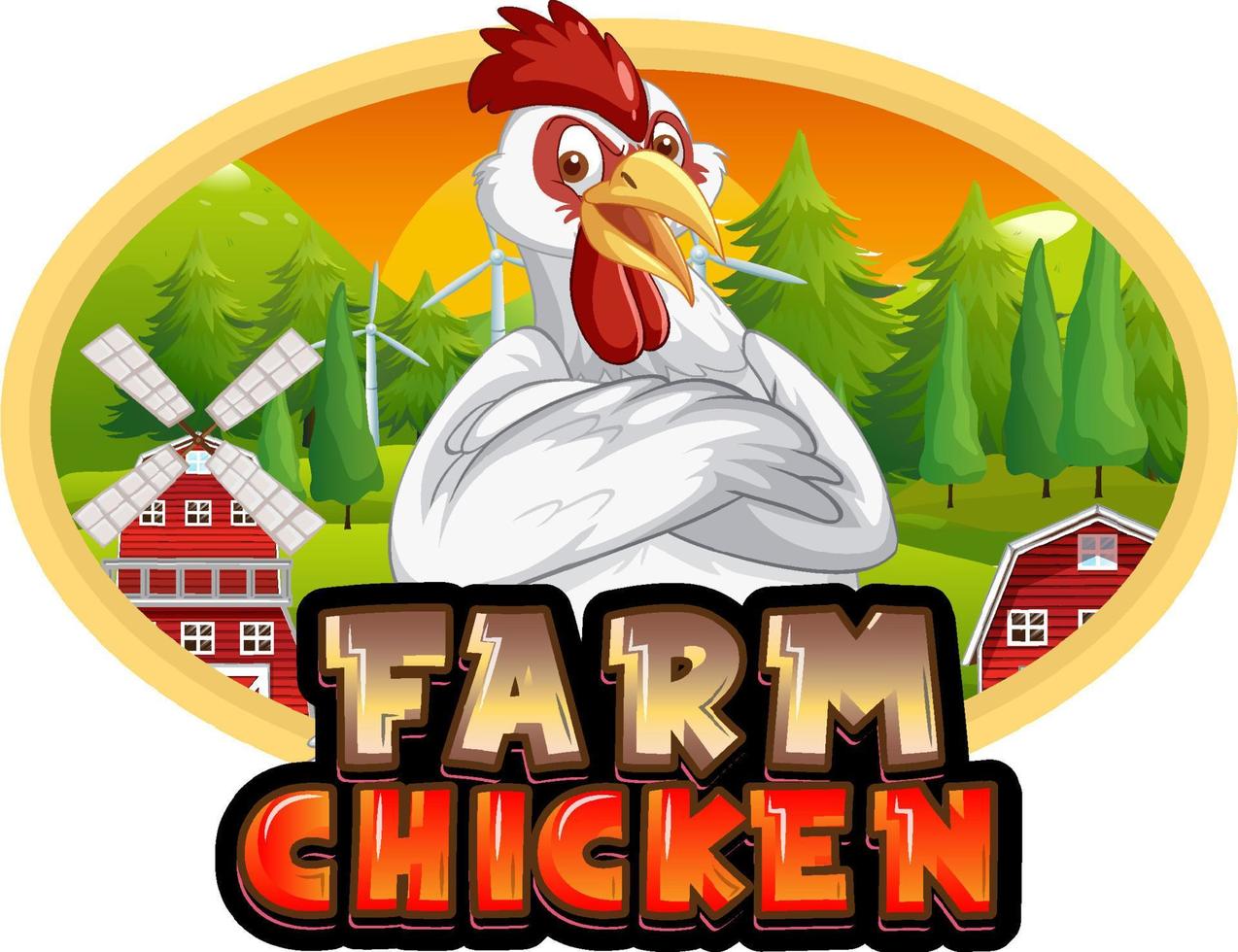 Farm chicken cartoon character logo vector