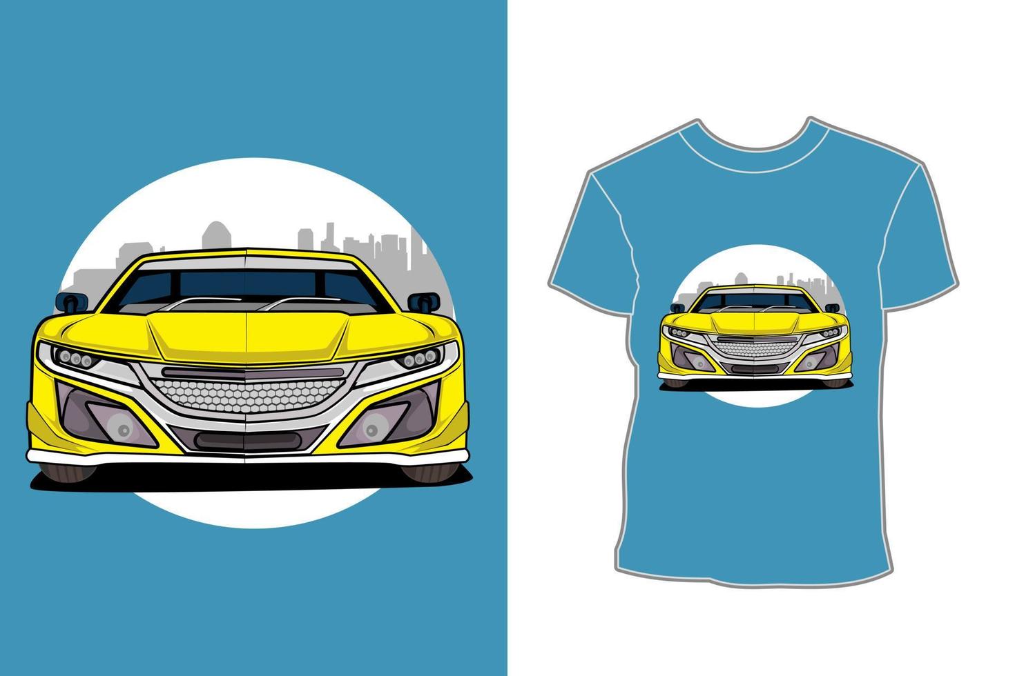 diseño de camiseta de ilustración de alta velocidad de coche deportivo amarillo vector