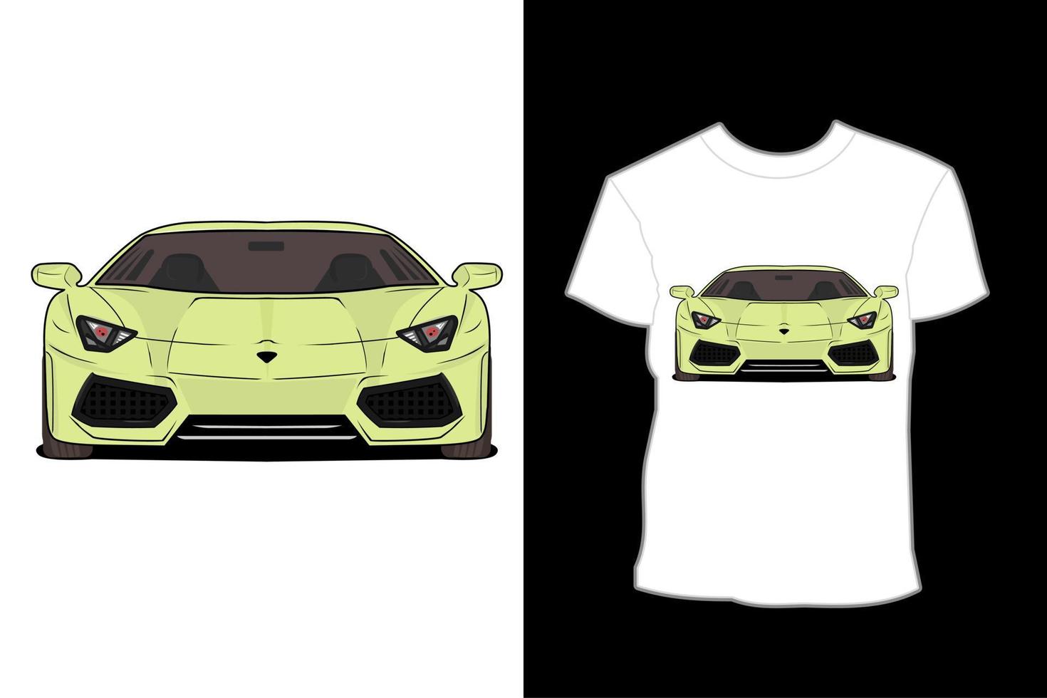 diseño de camiseta de ilustración de vista frontal de super coche deportivo amarillo vector