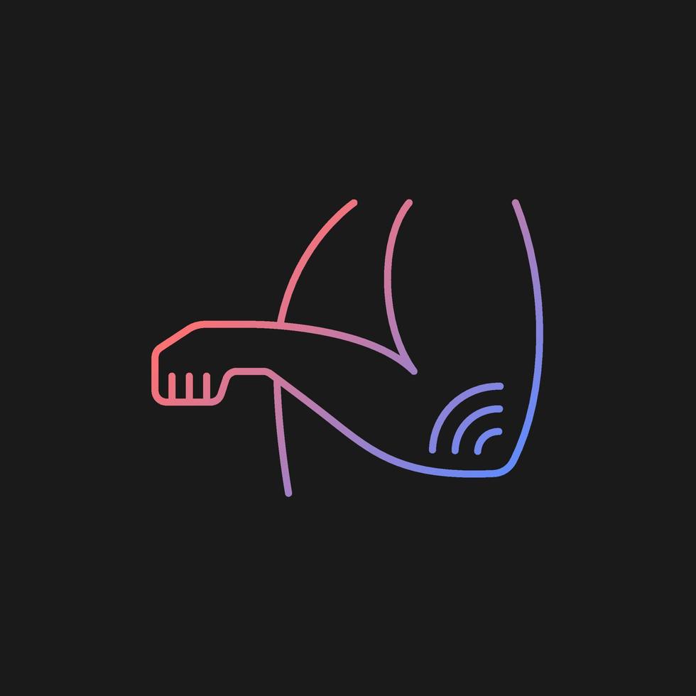 Elbow rheumatism gradient vector icon for dark theme. Soft tissue disorder. Rheumatoid arthritis. Throbbing pain. Thin line color symbol. Modern style pictogram. Vector isolated outline drawing