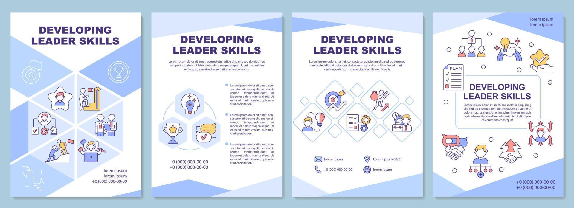 Developing leader skills brochure template. Professional growth. Flyer, booklet, leaflet print, cover design with linear icons. Vector layouts for presentation, annual reports, advertisement pages