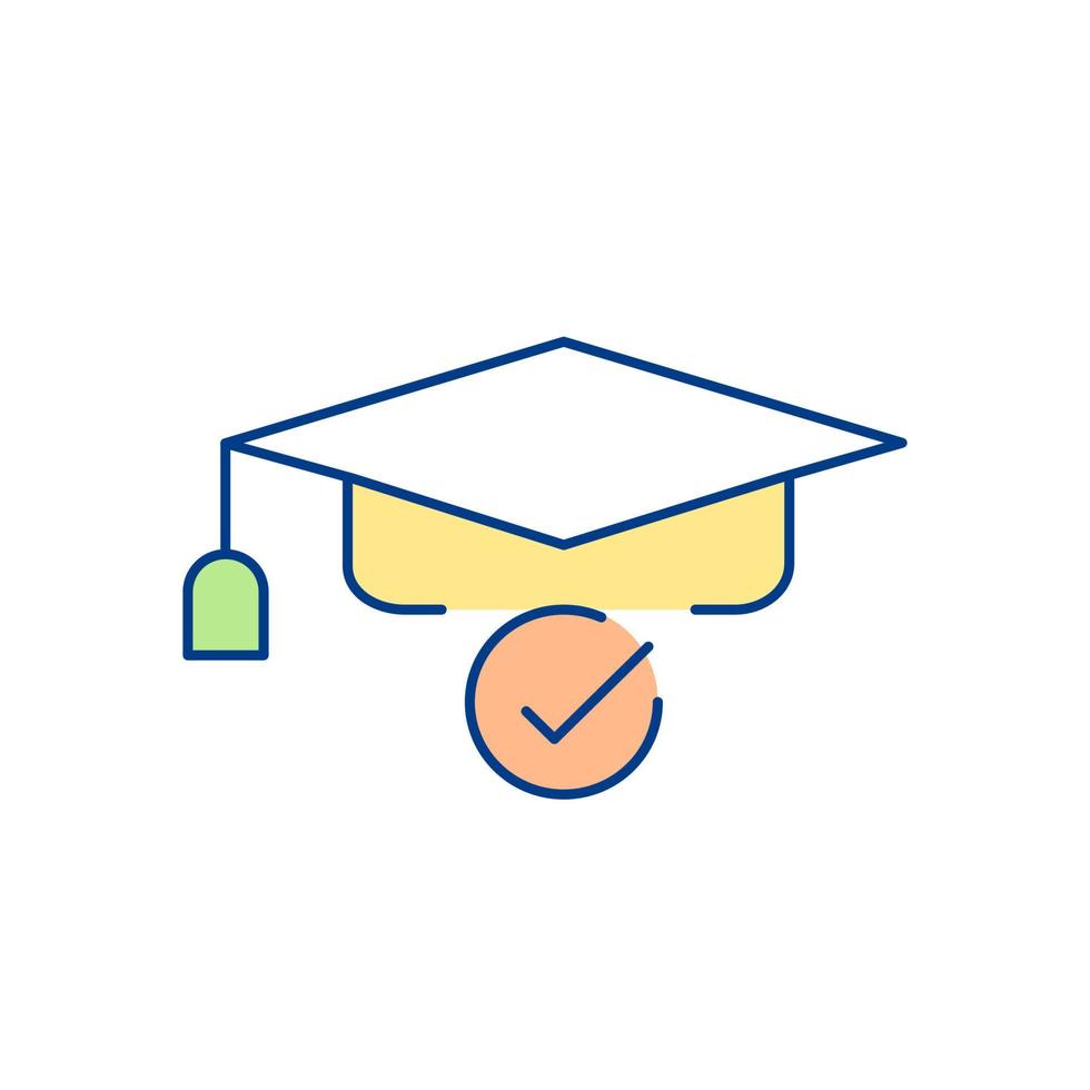 Square academic cap RGB color icon. Acquiring of knowledge, geting higher education. Bachelor degree. Graduation from university. Isolated vector illustration. Simple filled line drawing