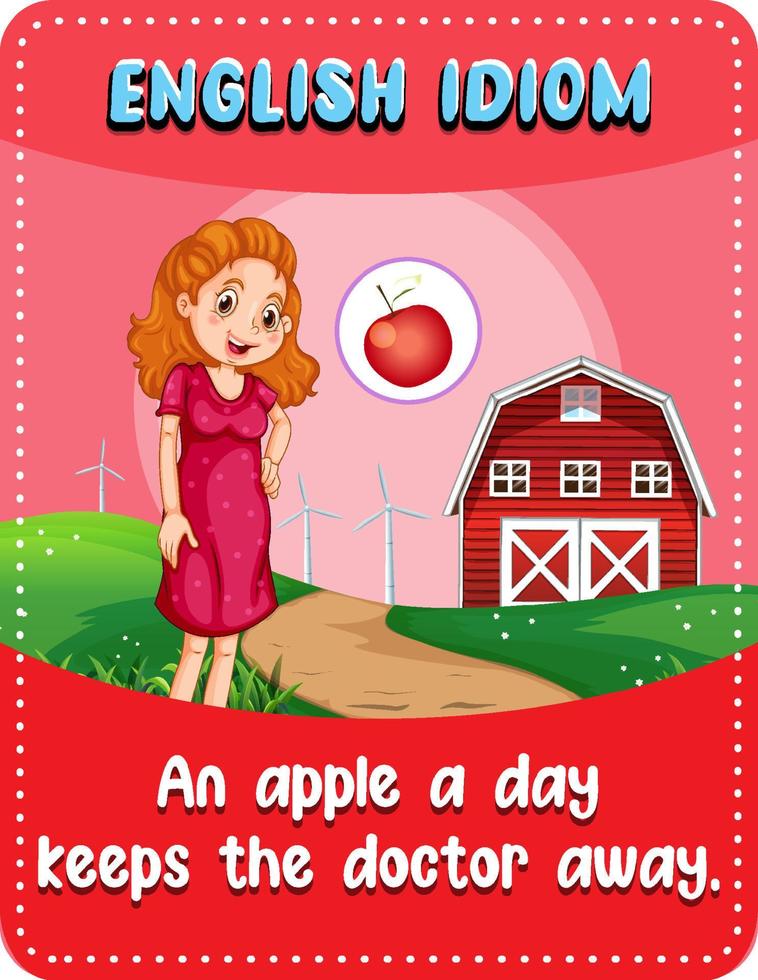 English idiom with an apple a day keeps the doctor away vector