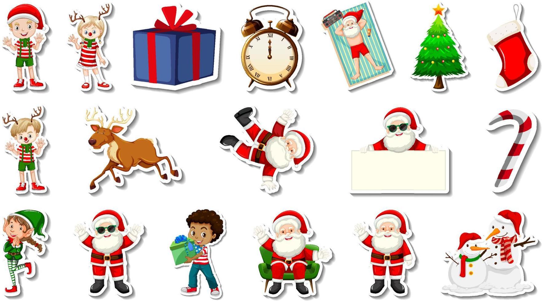 Set of Christmas objects and cartoon characters vector