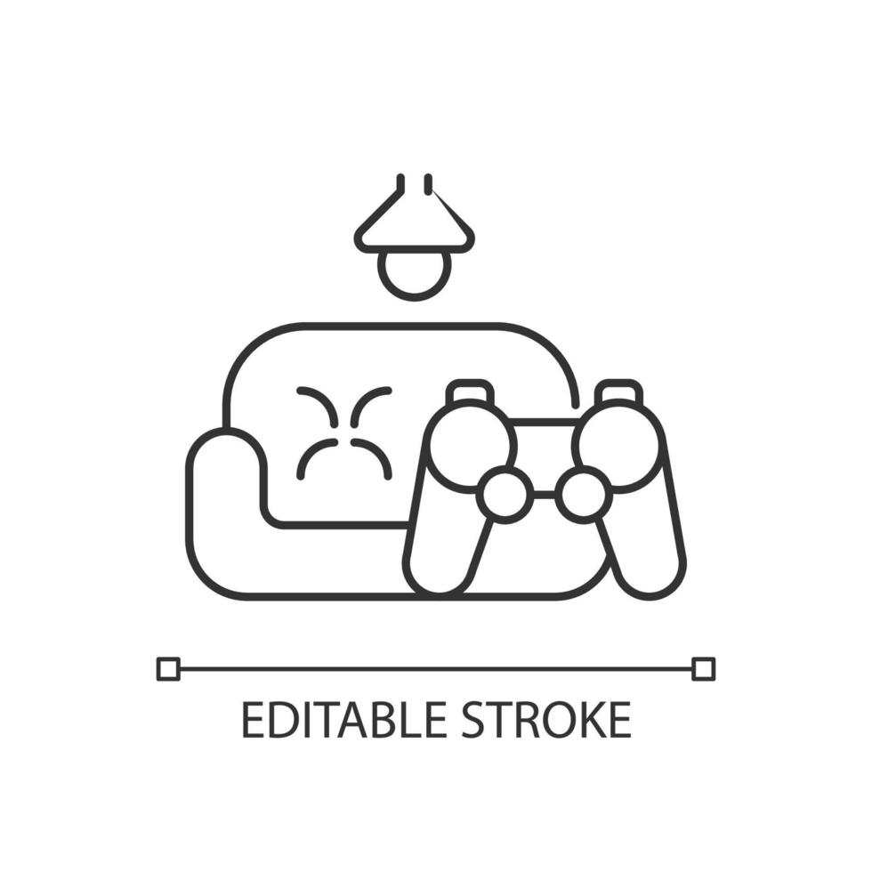 Game room linear icon. Increase employee engagement. Staff lounge area. Psychological wellbeing. Thin line customizable illustration. Contour symbol. Vector isolated outline drawing. Editable stroke