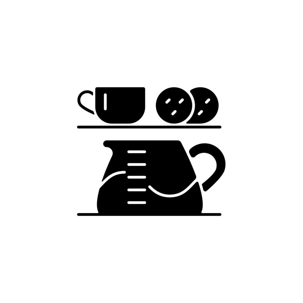 estaciones de té icono de glifo negro. punto de café de la oficina. fomentar la interacción entre los compañeros de trabajo. tomando un descanso en el trabajo. aumentar la productividad. símbolo de silueta en el espacio en blanco. ilustración vectorial aislada vector