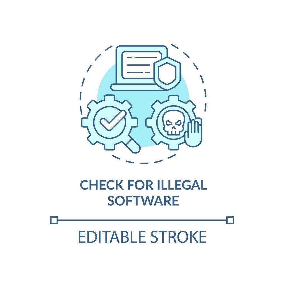 Check for illegal software blue concept icon. Cyberspace security. Computer safety. Employee monitoring abstract idea thin line illustration. Vector isolated outline color drawing. Editable stroke