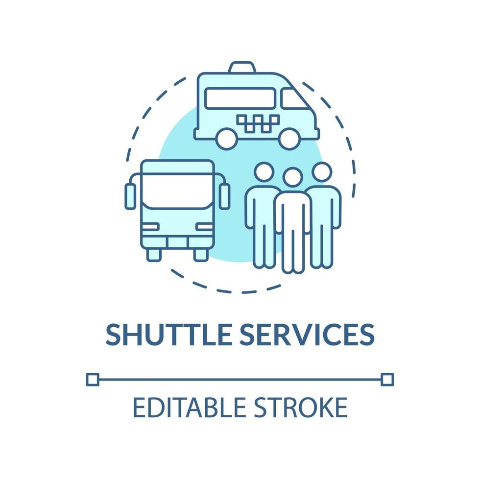 Shuttle services turquoise concept icon. Airport terminal transportation abstract idea thin line illustration. Isolated outline drawing. Editable stroke. Roboto-Medium, Myriad Pro-Bold fonts used vector