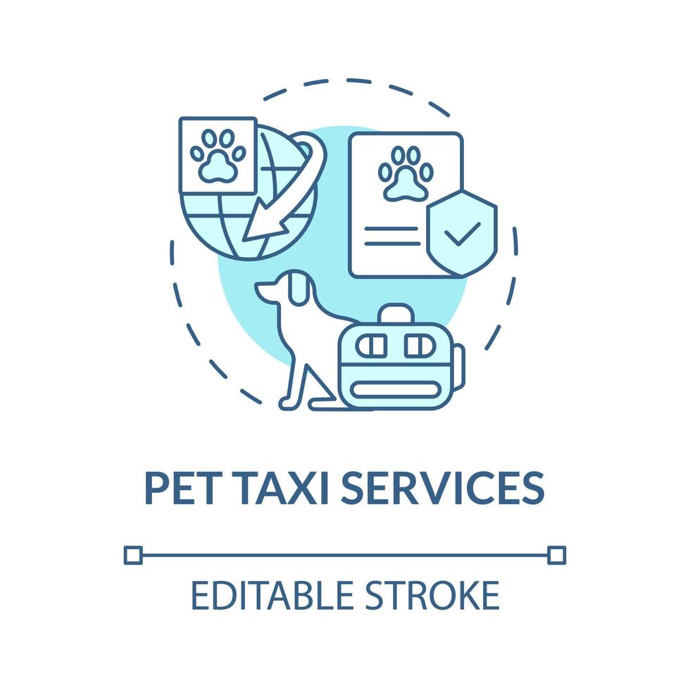 Pet taxi services turquoise concept icon. Transport animal. Delivery business abstract idea thin line illustration. Isolated outline drawing. Editable stroke. Roboto-Medium, Myriad Pro-Bold fonts used vector