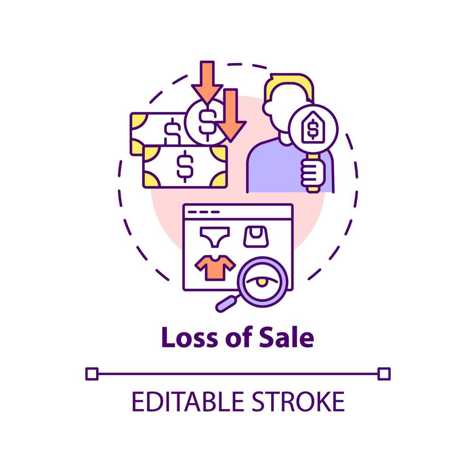 Loss of sale concept icon. Dynamic pricing disadvantage abstract idea thin line illustration. Lost revenues. Isolated outline drawing. Editable stroke. Roboto-Medium, Myriad Pro-Bold fonts used vector