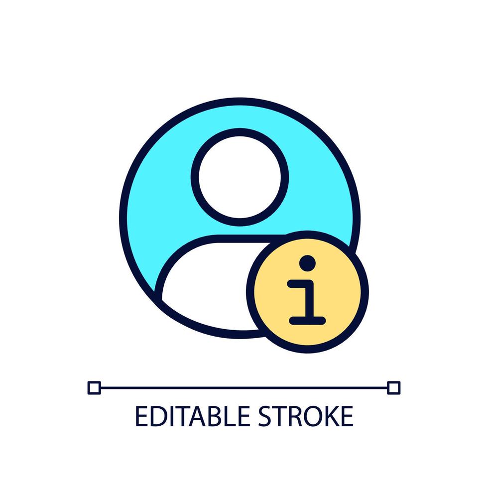 Personal profile pixel perfect RGB color icon. Client id and account. Purchases history. Online shopping. Isolated vector illustration. Simple filled line drawing. Editable stroke. Arial font used