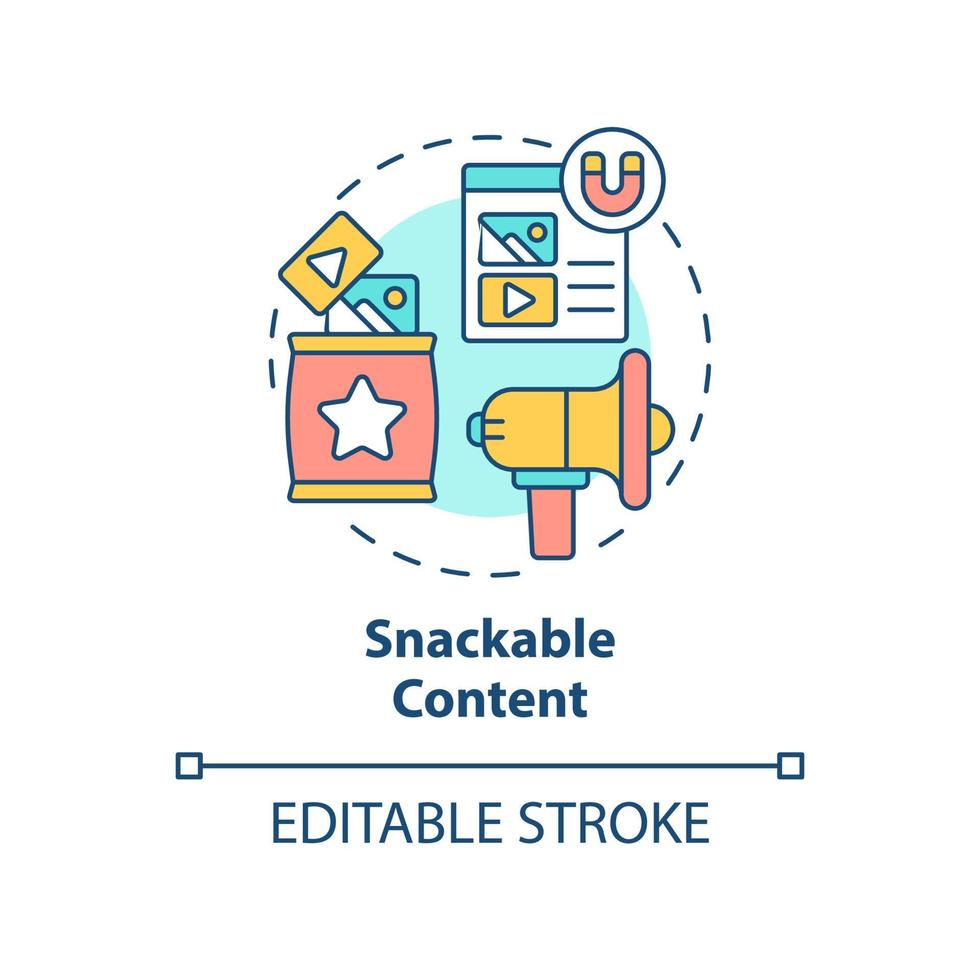 Snackable content concept icon. SMM strategy. Internet marketing trend abstract idea thin line illustration. Isolated outline drawing. Editable stroke. Arial, Myriad Pro-Bold fonts used vector