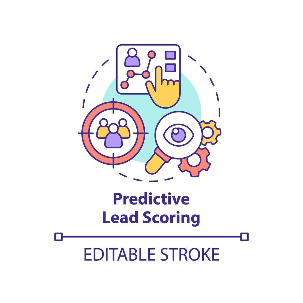 Predictive lead scoring concept icon. Automated process. AI usage in marketing abstract idea thin line illustration. Isolated outline drawing. Editable stroke. Arial, Myriad Pro-Bold fonts used vector