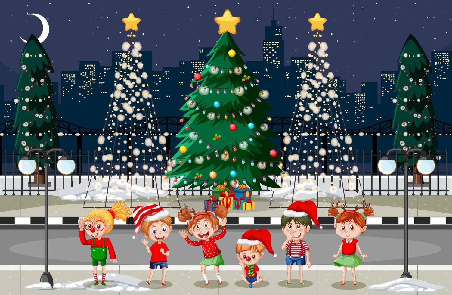 Christmas winter scene with happy children vector