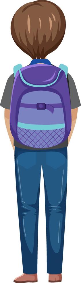 Backside of a traveler man on white background vector