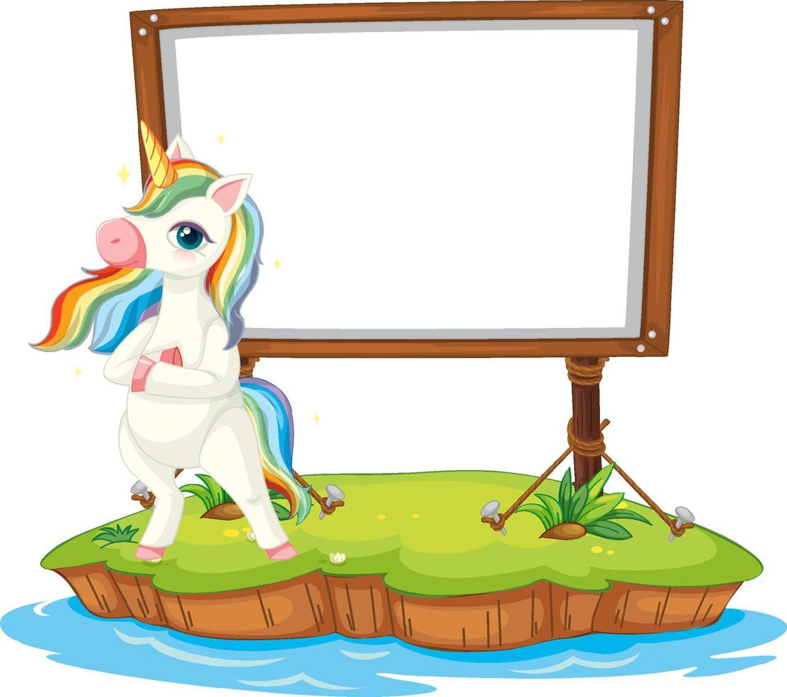 Rainbow unicorn with empty board vector