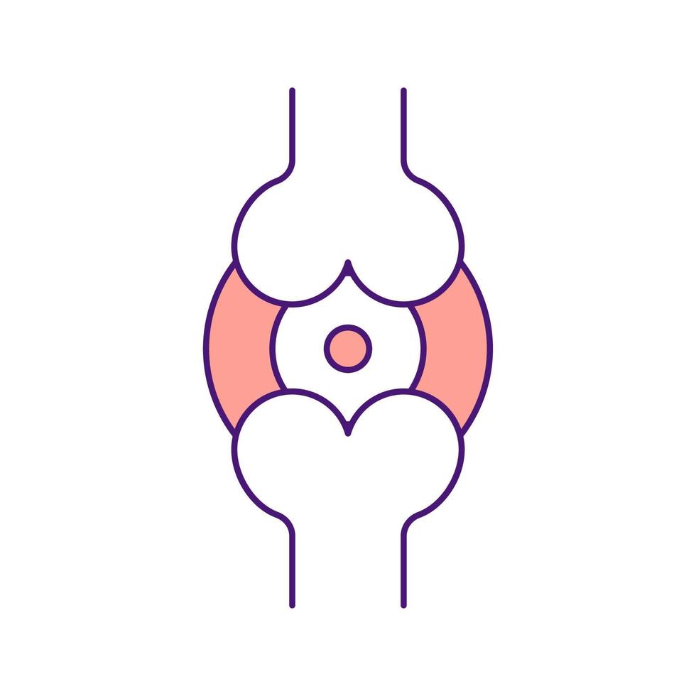 Acute joint pain RGB color icon. Physical problem sign. Inflammation in cartilage. Examining knee issue. Arthritis symptom. Isolated vector illustration. Simple filled line drawing