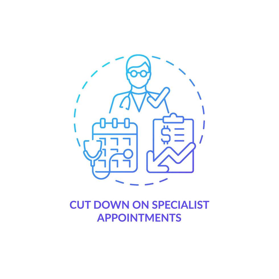 Cut down on specialist appointments blue gradient concept icon. Annual checkup abstract idea thin line illustration. Physician instead of specialist. Vector isolated outline color drawing
