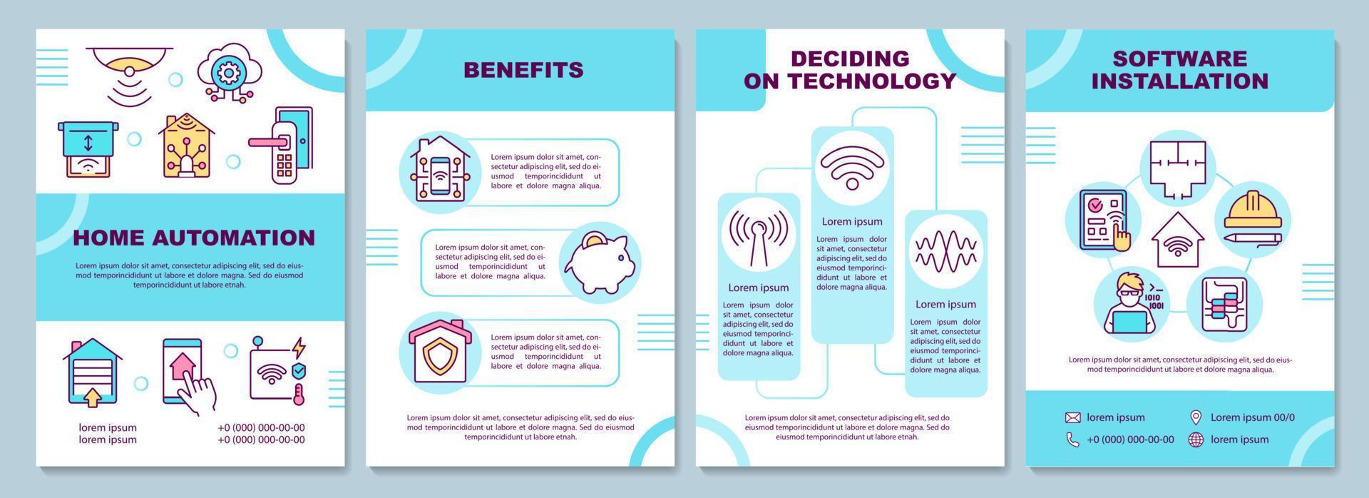 Home automation brochure template. Internet of things. Booklet print design with linear icons. Vector layouts for presentation, annual reports, ads. Arial Black, Myriad Pro Regular fonts used