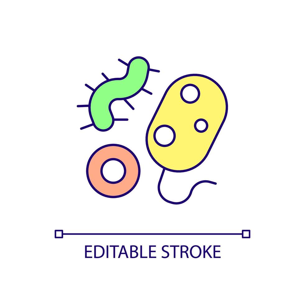 icono de color rgb de bacterias. organismos unicelulares. microorganismos  nocivos. enfermedades y enfermedades infecciosas. ilustración vectorial  aislada. dibujo de línea rellena simple. trazo editable. fuente arial  utilizada 5921641 Vector en Vecteezy