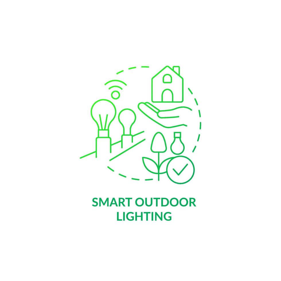 Smart outdoor lighting green gradient concept icon. Gardening innovation abstract idea thin line illustration. Saving money on power. Isolated outline drawing. Myriad Pro-Bold font used vector