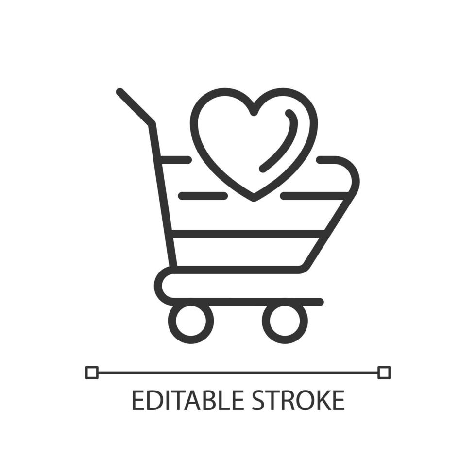 Wish list pixel perfect linear icon. Products customers planning to buy. Online shopping. Thin line illustration. Contour symbol. Vector outline drawing. Editable stroke. Arial font used