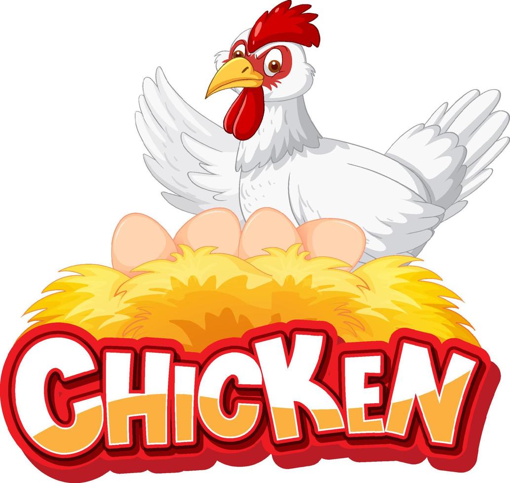 logotipo de personaje de dibujos animados de pollo blanco vector