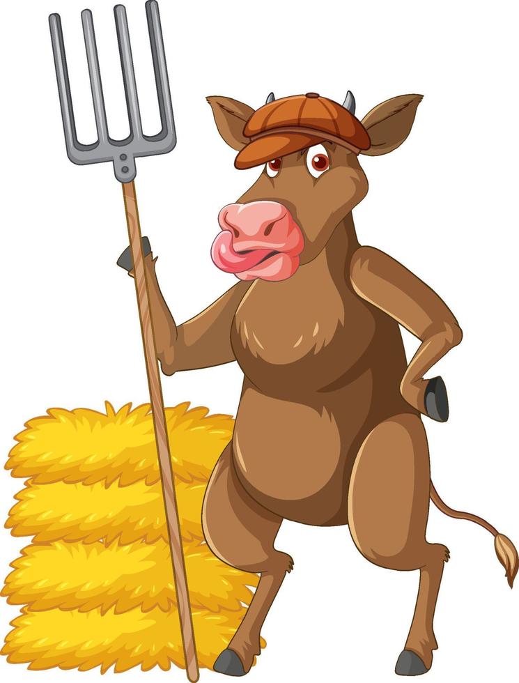 Brown cow standing on two legs cartoon character vector