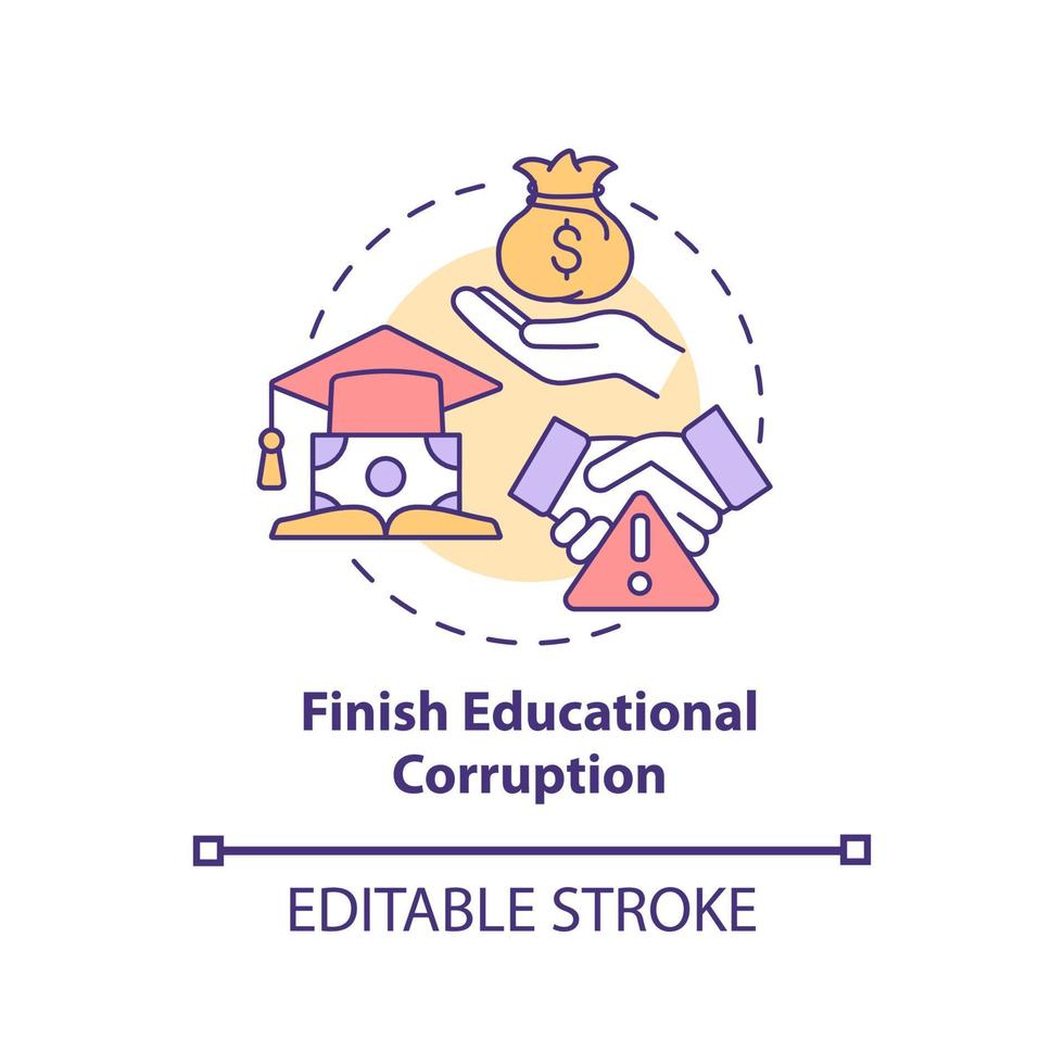 Finish educational corruption concept icon. Systemic bribery in education abstract idea thin line illustration. Cheating on entrance examination. Vector isolated outline color drawing. Editable stroke