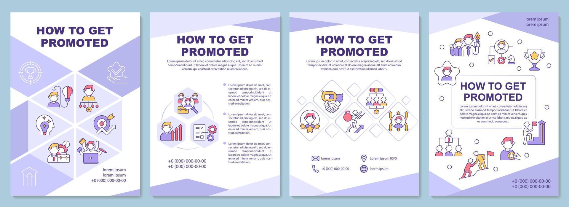 How to get promoted brochure template. Career advancement. Flyer, booklet, leaflet print, cover design with linear icons. Vector layouts for presentation, annual reports, advertisement pages